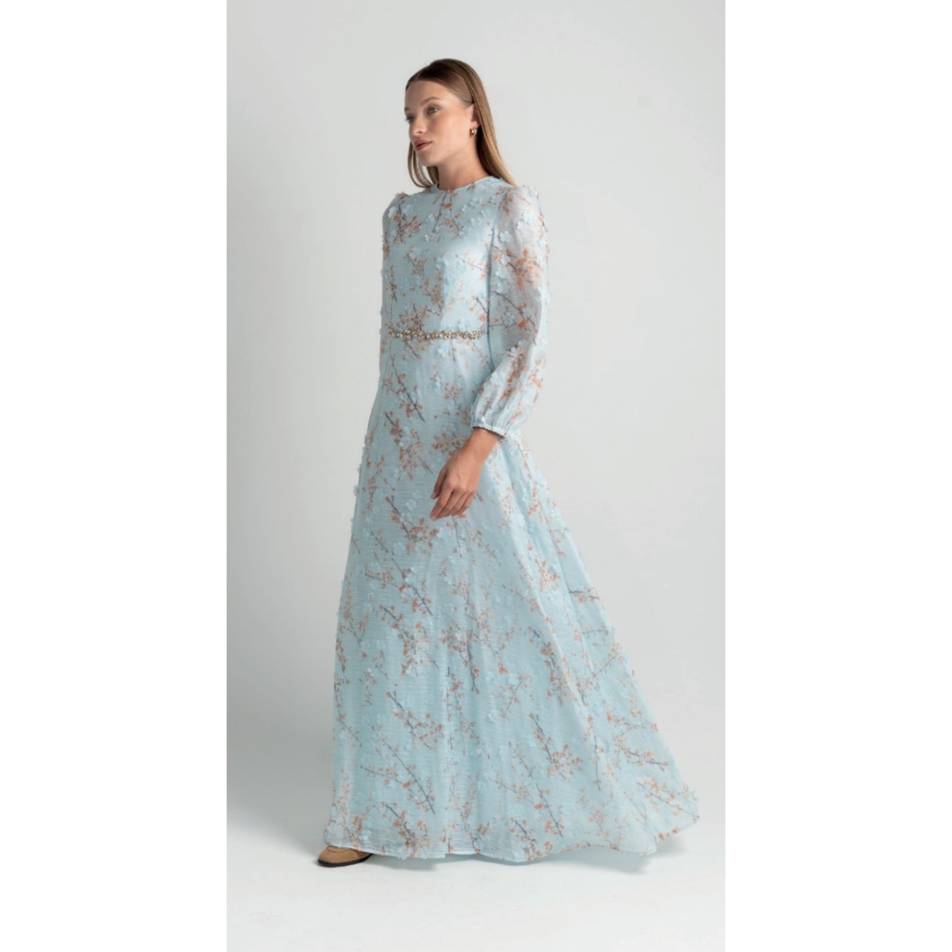 Powder Blue 3D Cherry Blossom Gown Touch - The Mimi Boutique