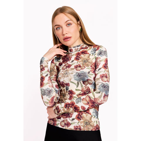 Vintage Floral Turtleneck Top
