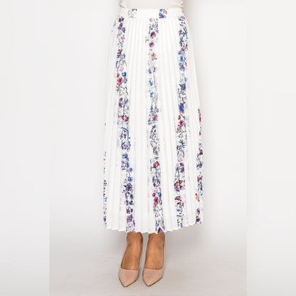 Floral Strip Pleate Skirt - The Mimi Boutique