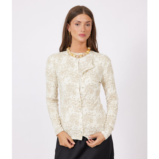 Cream Printed Floral Cardigan OC