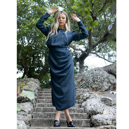 Slate Satin Dress - The Mimi Boutique