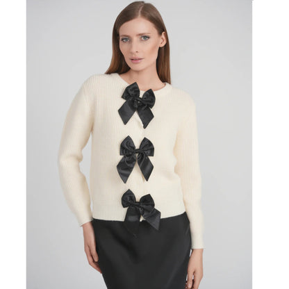 Bow Cardigan Ivory - The Mimi Boutique
