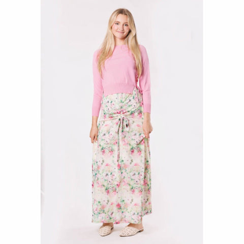 Pink, Yellow & Green Floral Mesh Skirt