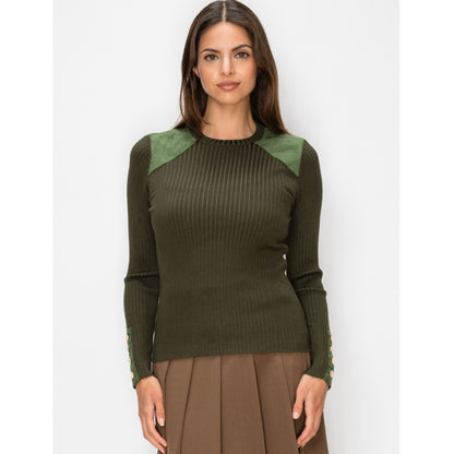 Olive Ribbed Detail Yal Sweater