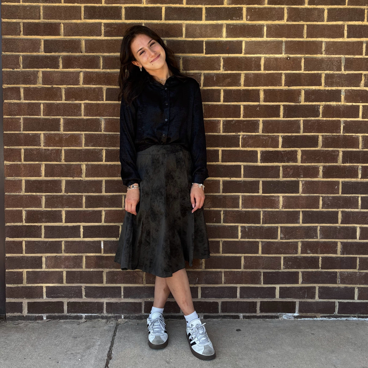 Paneled Flare Distressed Skirt Black Adina LV
