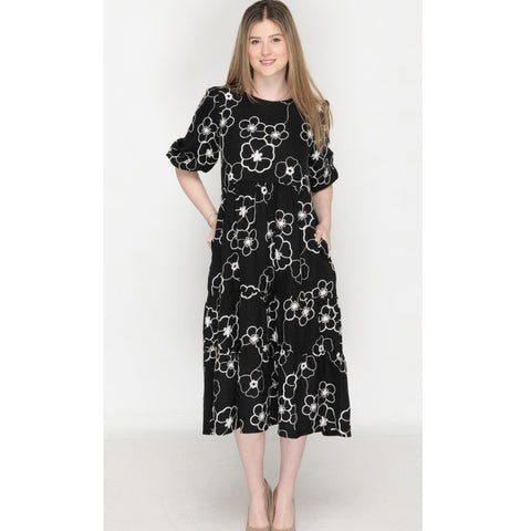 Babydoll Black Embroidered Dress - The Mimi Boutique