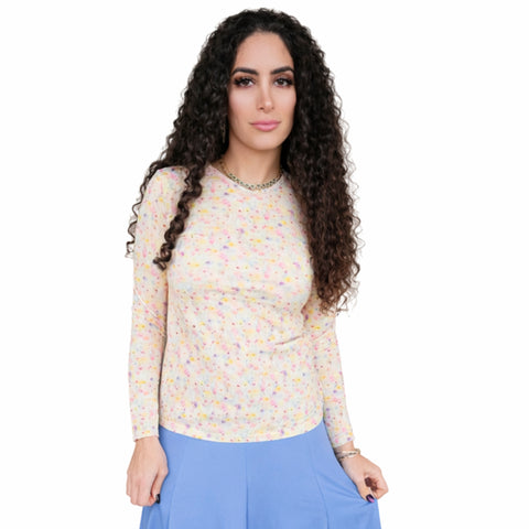 Yellow Print Cotton V neck Tee