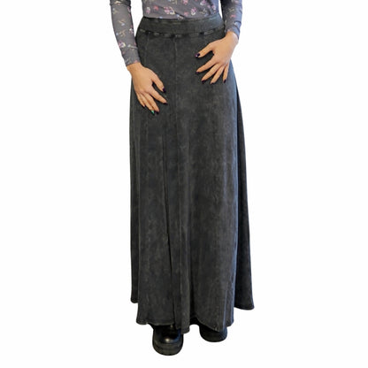 Acid Black Microribbed Panel Maxi Skirt