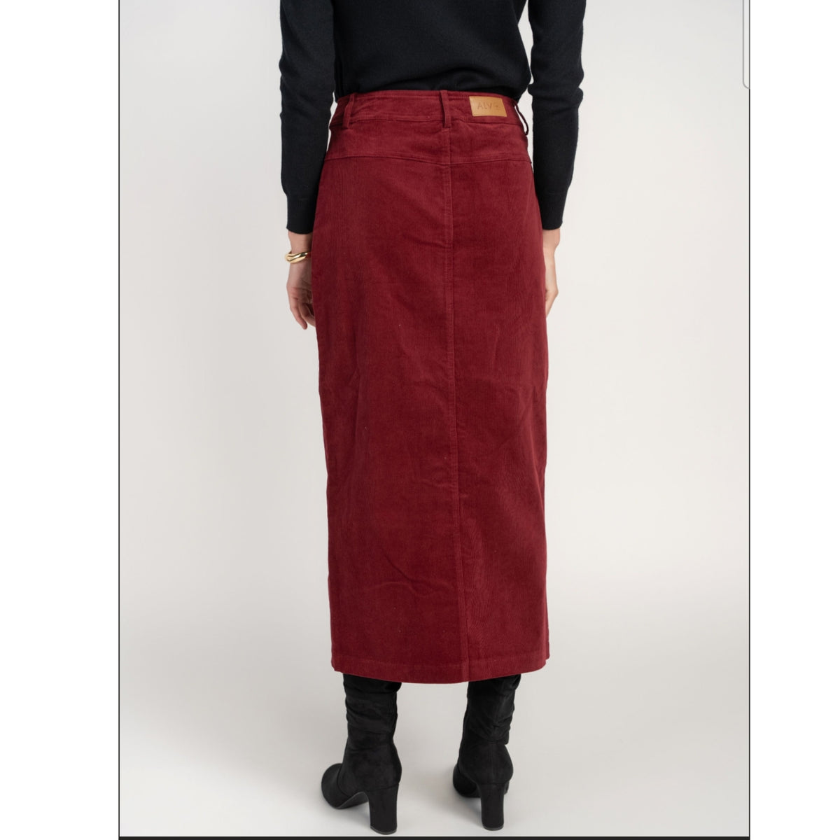 Pocket Midi Skirt Cherry Lacquer Corduroy