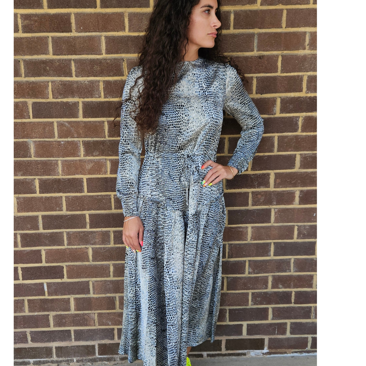 Grey Print Drawstring Dress Lilac Teen - The Mimi Boutique