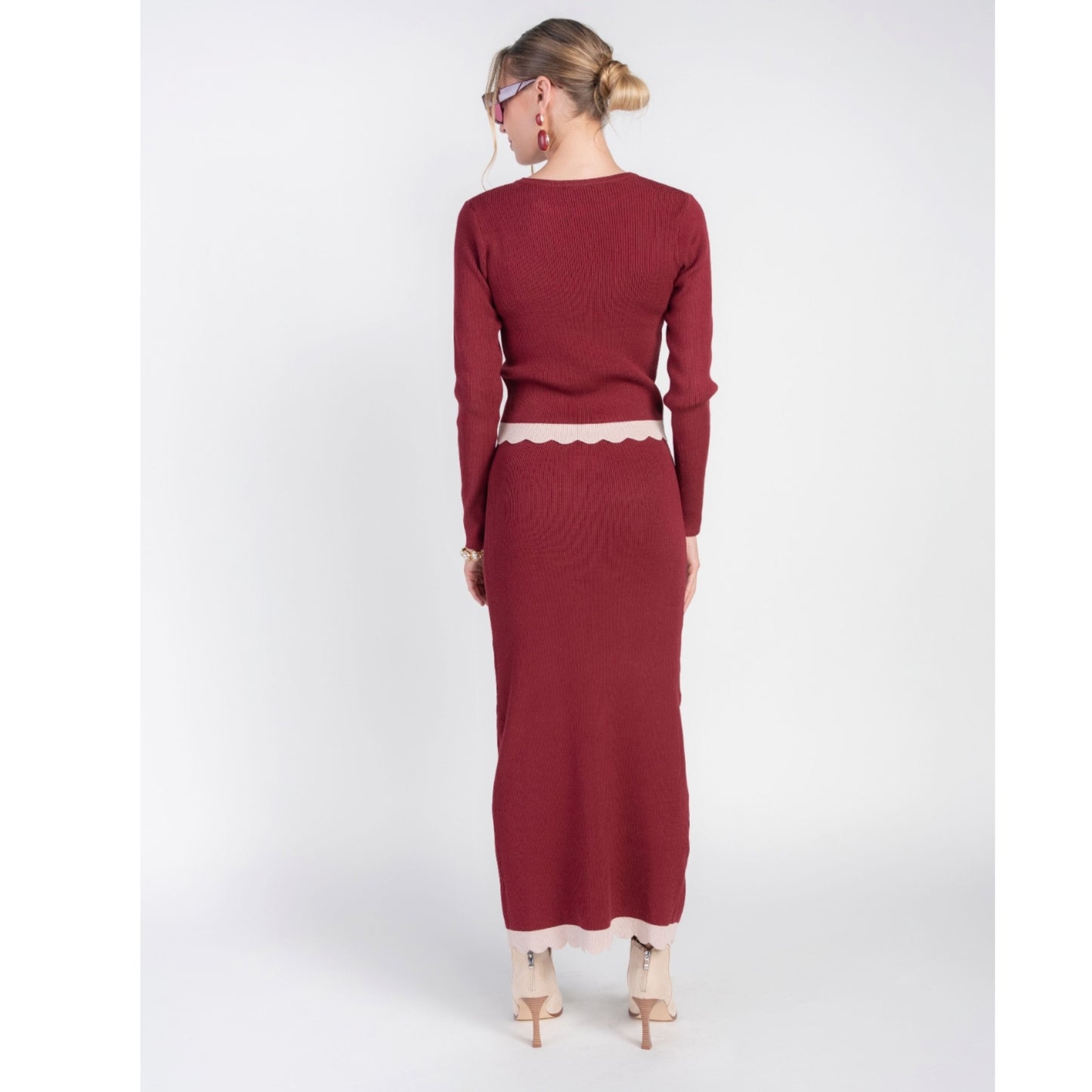 Scalloped Knit Top Bordeaux