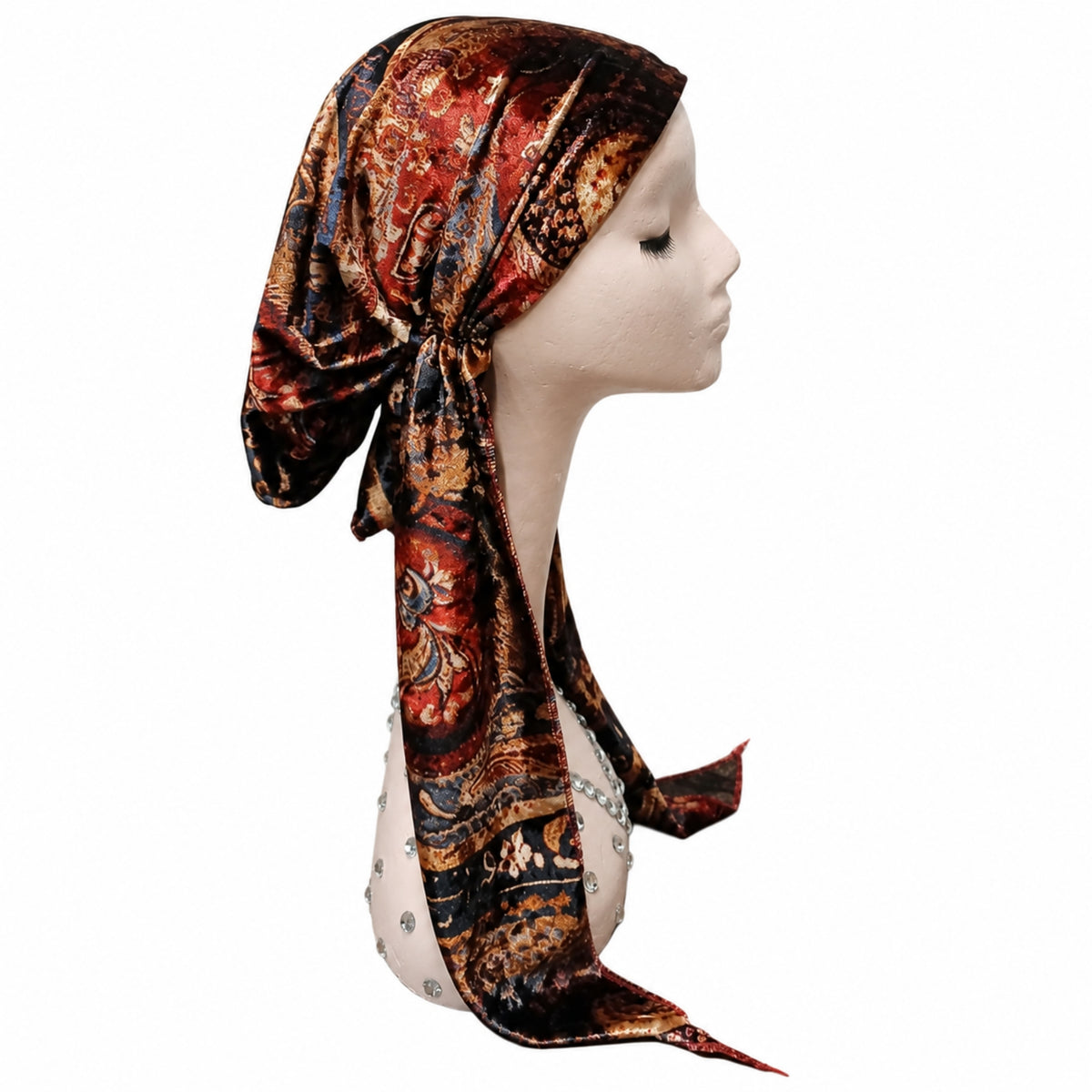 Velvet Paisley Print Headscarf Dacee