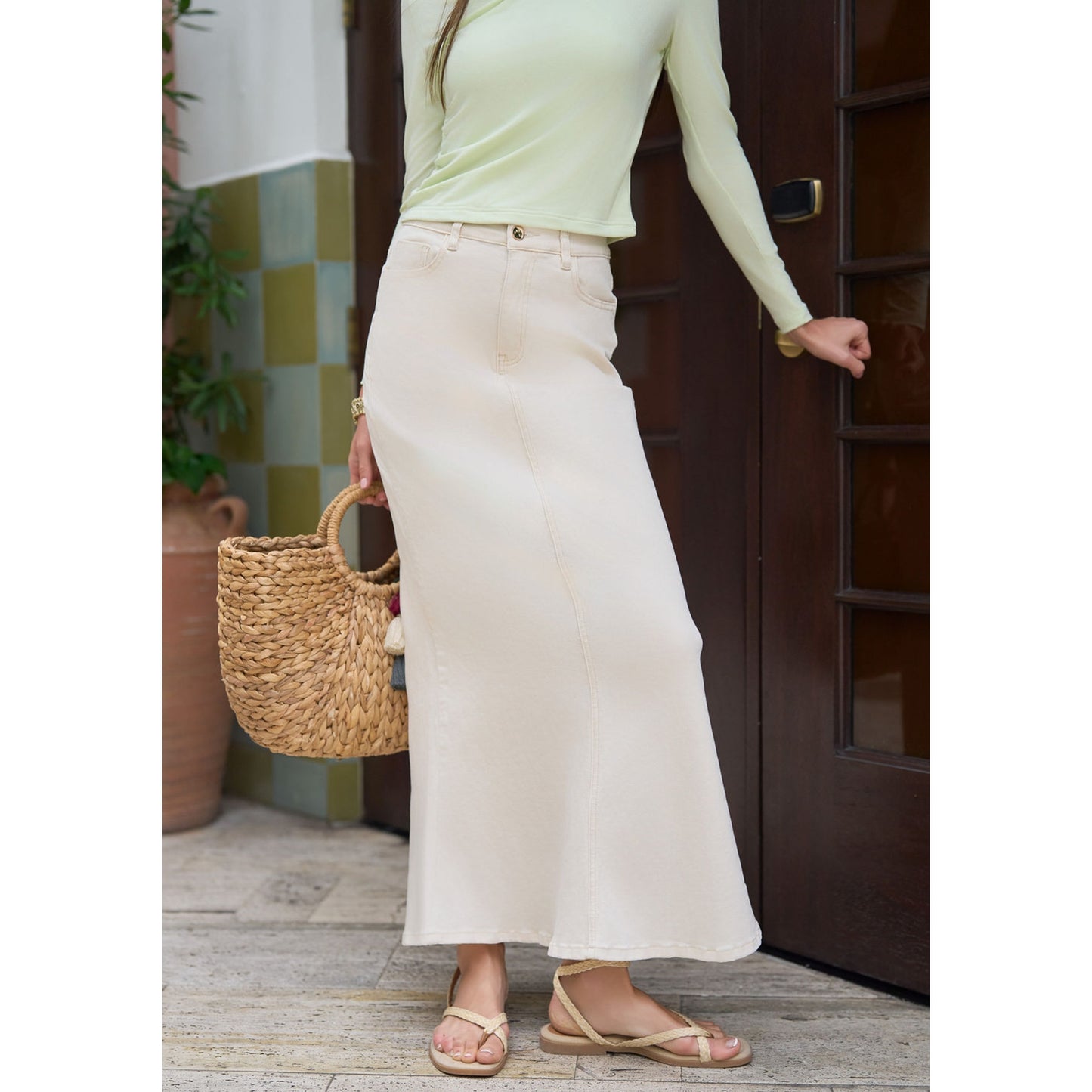 Mermaid Maxi Denim Skirt Cream Adina LV
