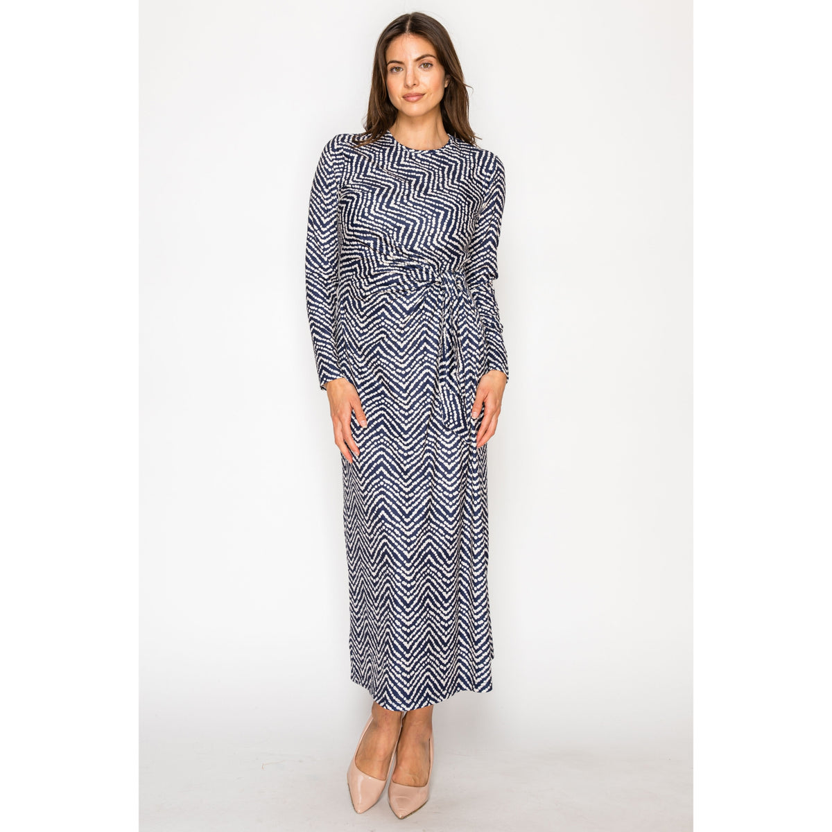 Side Knot Zig Zag Navy Dress - The Mimi Boutique