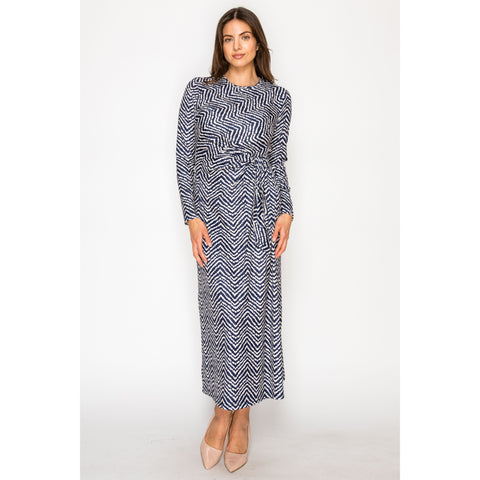 Side Knot Zig Zag Navy Dress - The Mimi Boutique