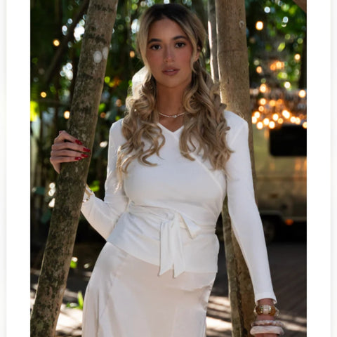Faux Wrap Tee White