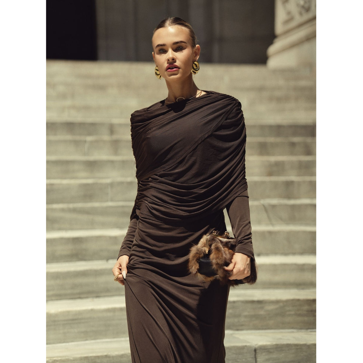 Cape Evening Gown Chocolate Adina LV