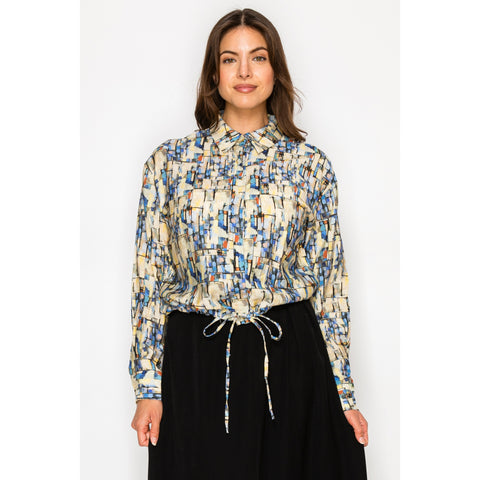 Watercolor Cinch Waist Blouse