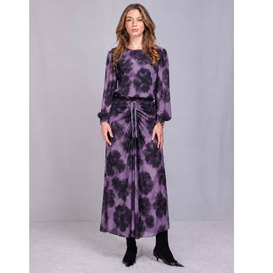 Plum Mesh Print Ruched Skirt