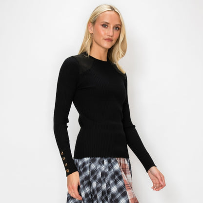 Black Ribbed Detail Yal Sweater