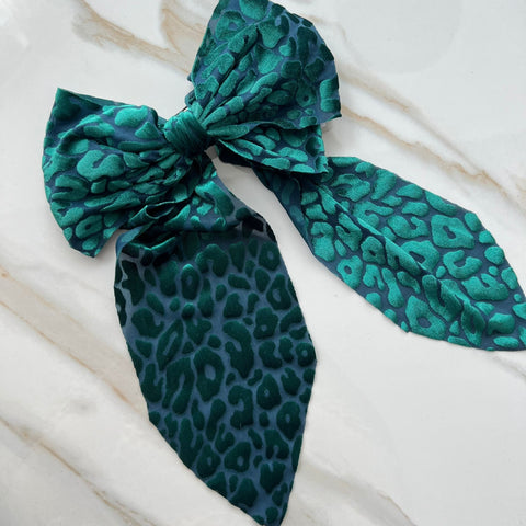 Leopard Velvet Bow Green