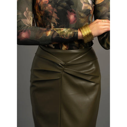 Musubi Knot Olive Leather Skirt