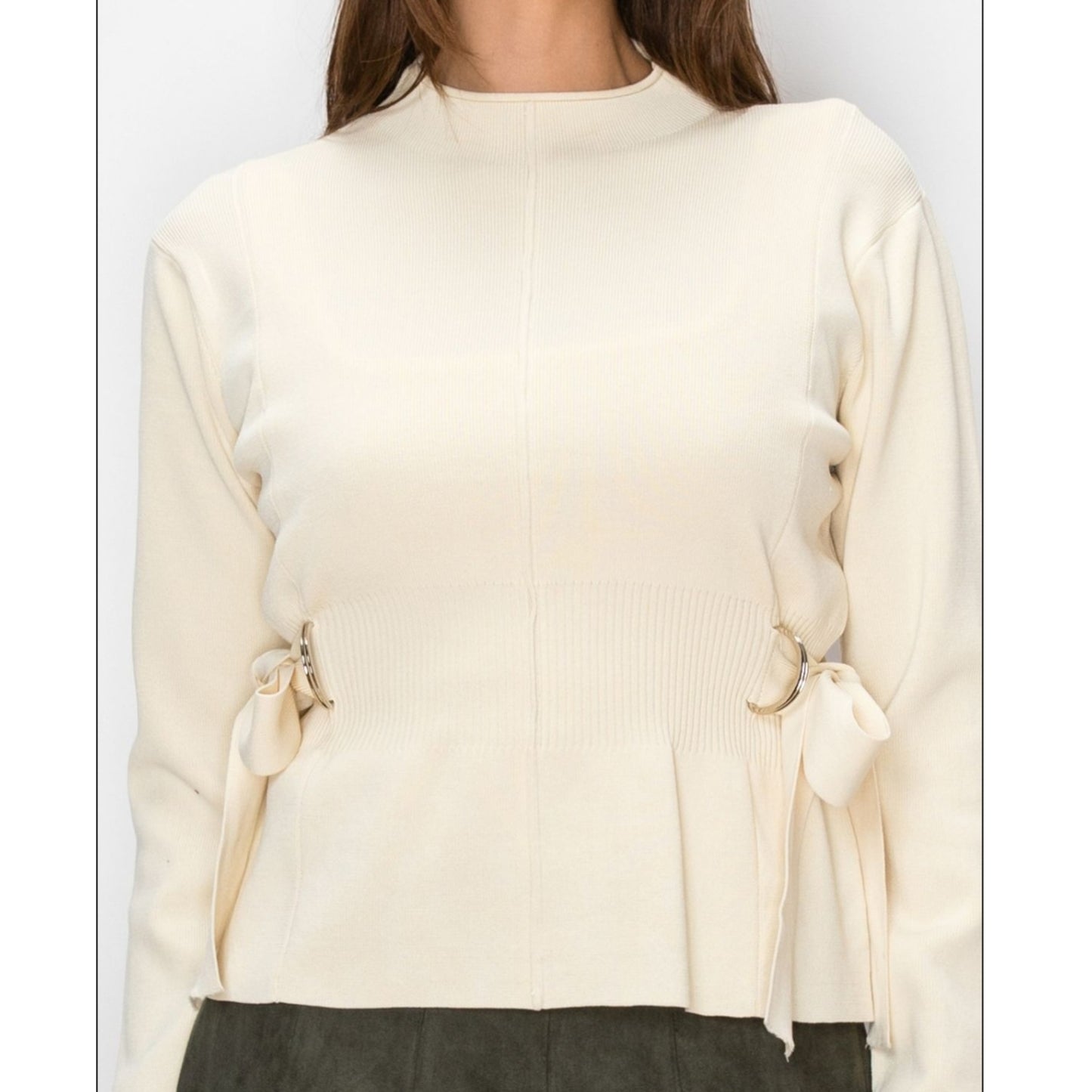 Cream Side Tie Yal Sweater