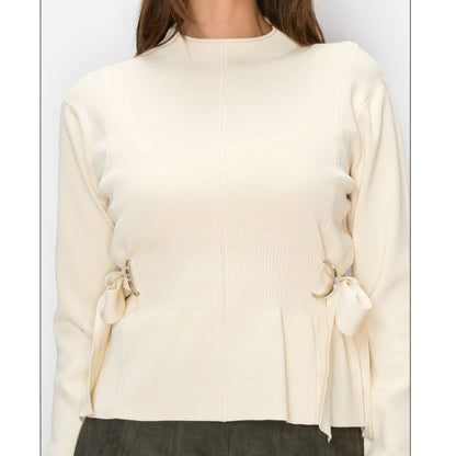 Cream Side Tie Yal Sweater
