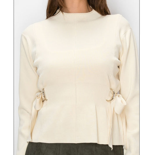 Cream Side Tie Yal Sweater