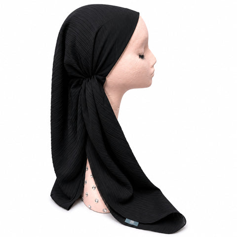Textured Solid Black Pre-Tied Scarf Atifa