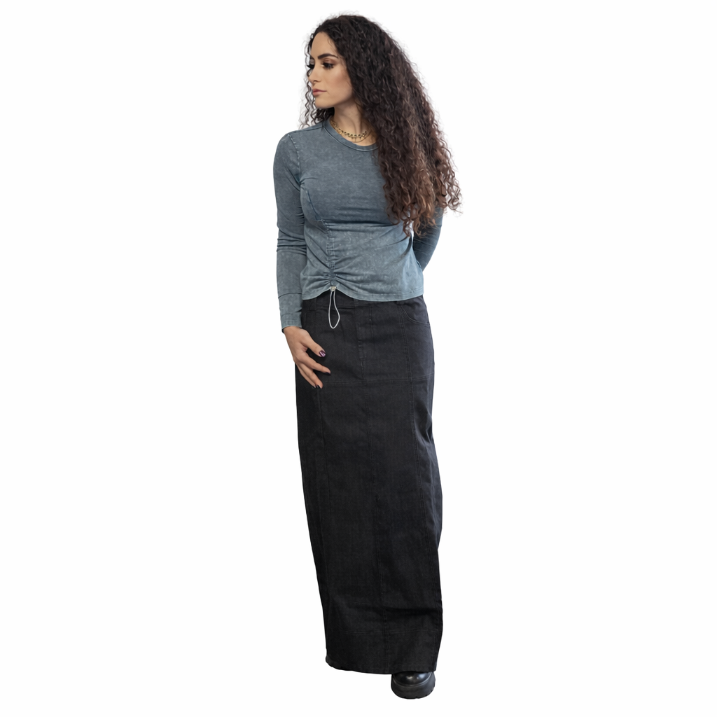 Black Washed Jean Skirt