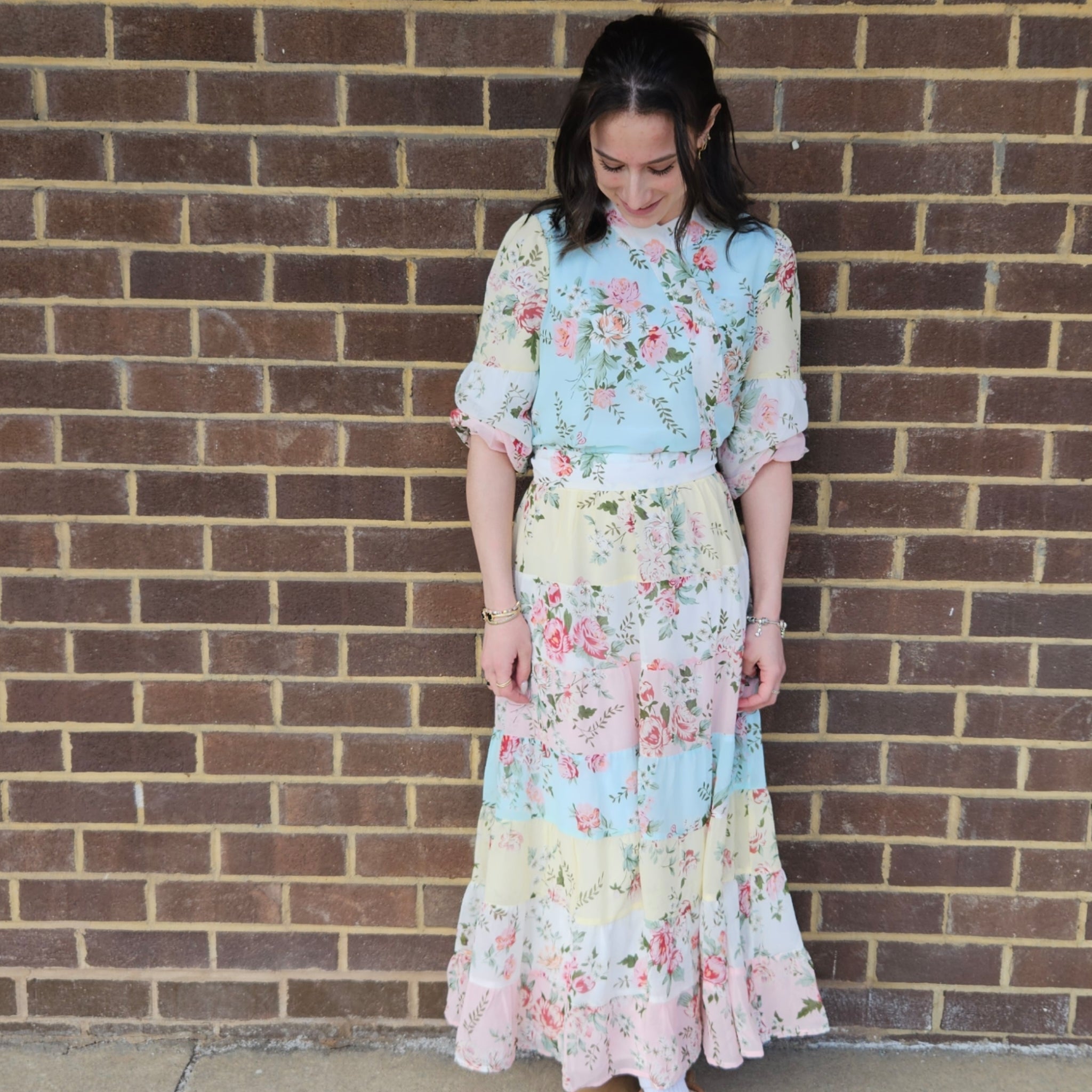 bohemian peasant dress Wild Patchwork Print Flare Sleeve Peasant Dress - Blue