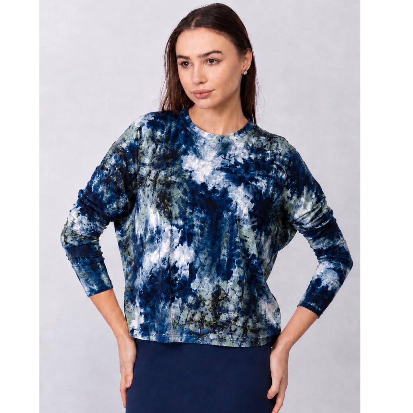 Blue Abstract Dolman Monkey Top