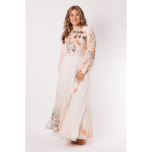 Chiffon Cream Peachy Floral Dress - The Mimi Boutique