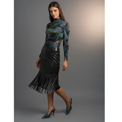 Black Stone Belle Fringe Leather Skirt