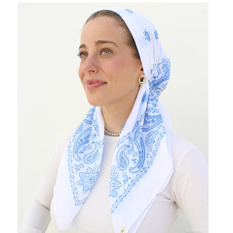 White & Blue Paisley Headscarf SB (More Styles)