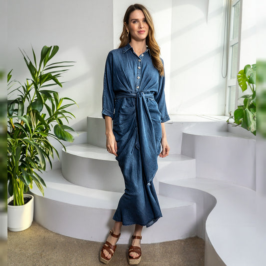 Rio Dress Solid Denim - The Mimi Boutique