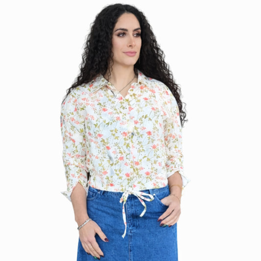 Olive Eyelet Flower Blouse
