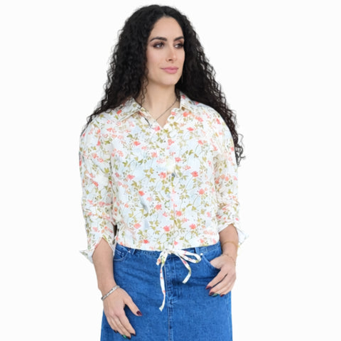 Olive Eyelet Flower Blouse