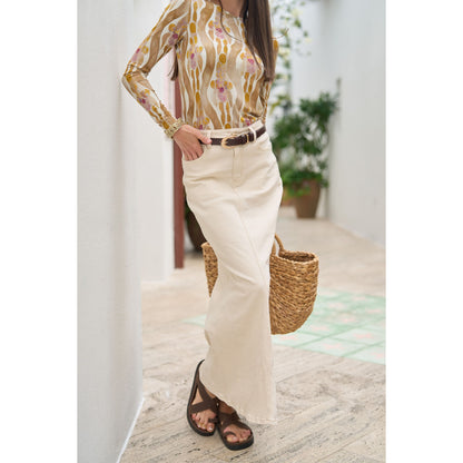 Mermaid Maxi Denim Skirt Cream Adina LV