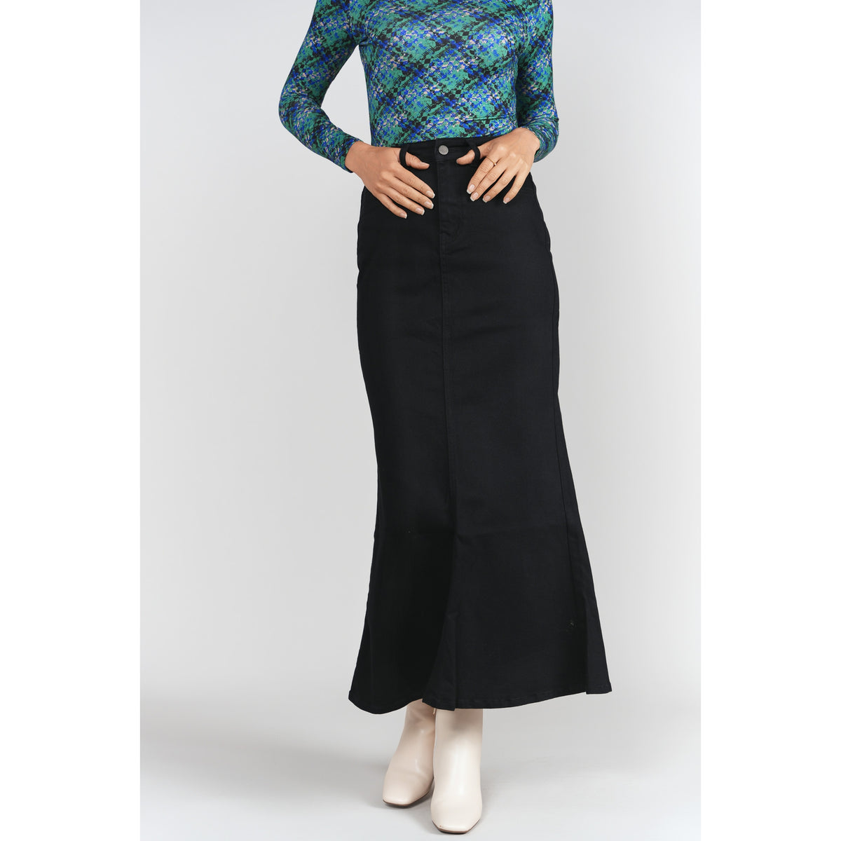 Black Mermaid Maxi Denim Skirt Adina LV
