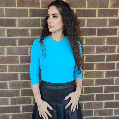 Smokey Turquoise V Neck Microribbed Tshirt