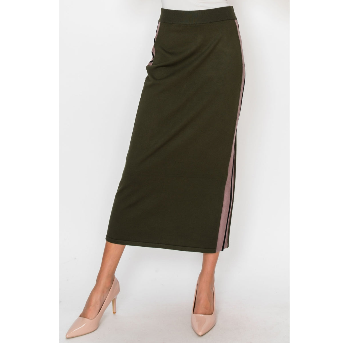 Olive Stripe Knit Skirt Yal