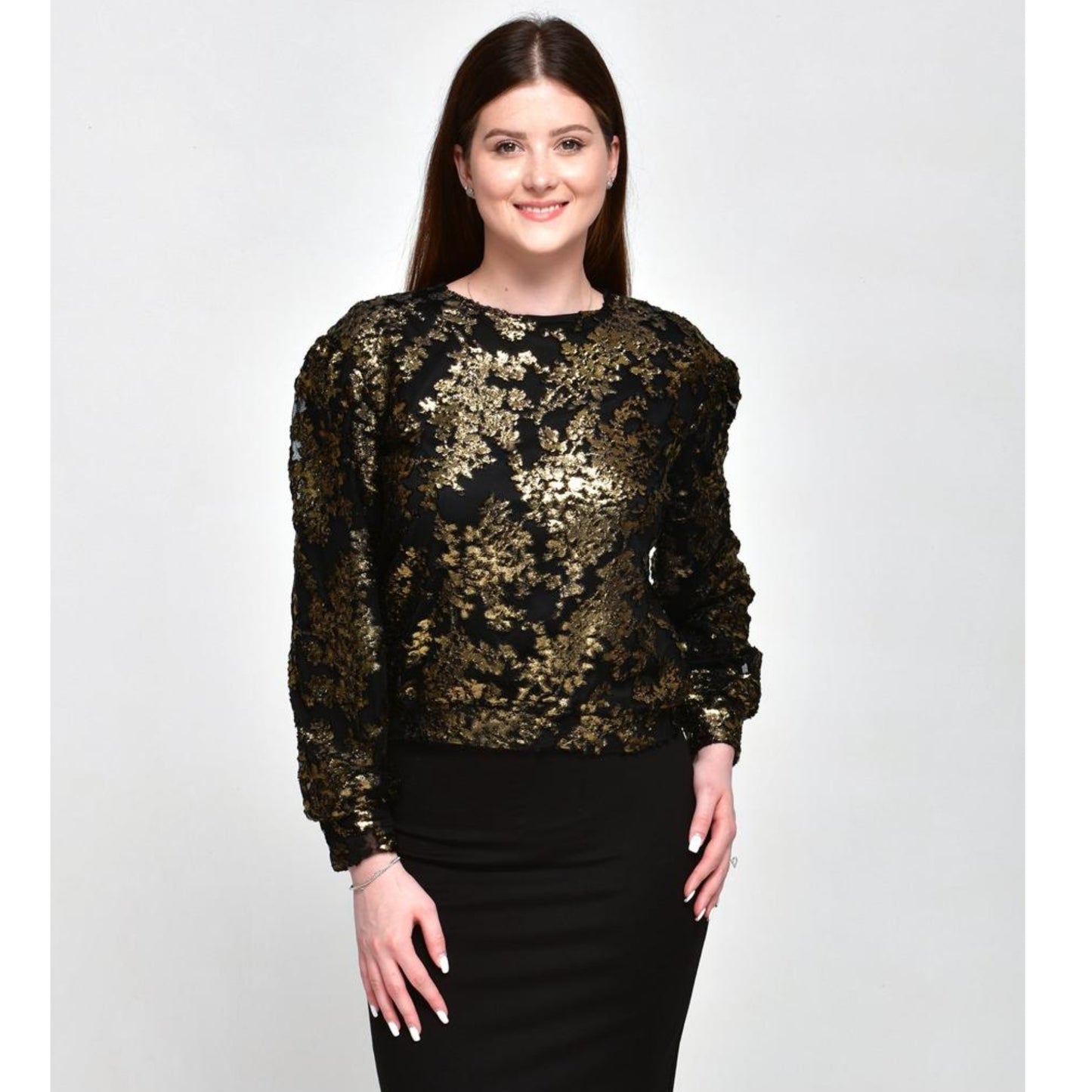 Puff Sleeve Top Burnout Gold - The Mimi Boutique