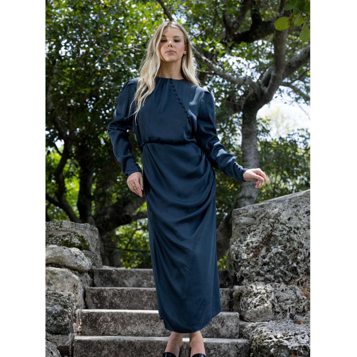 Slate Satin Dress - The Mimi Boutique