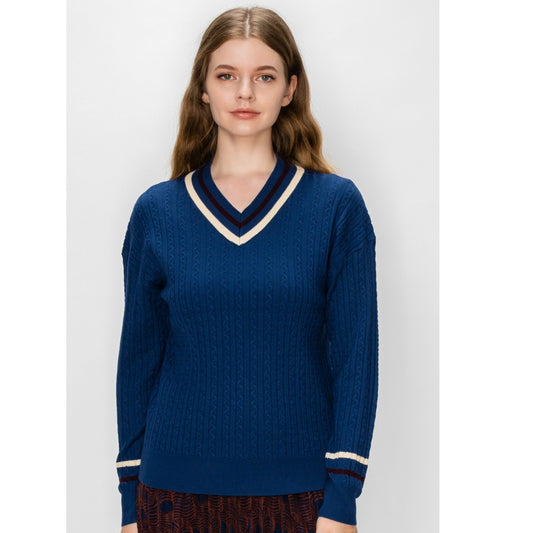 Preppy Blue V Neck Sweater