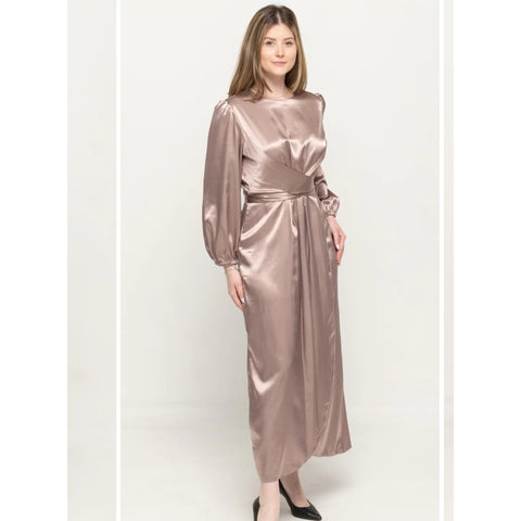 Assymetrical Satin Ice Mocha Print Dress