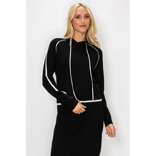 Black White Trim Hoodie Yal Sweater