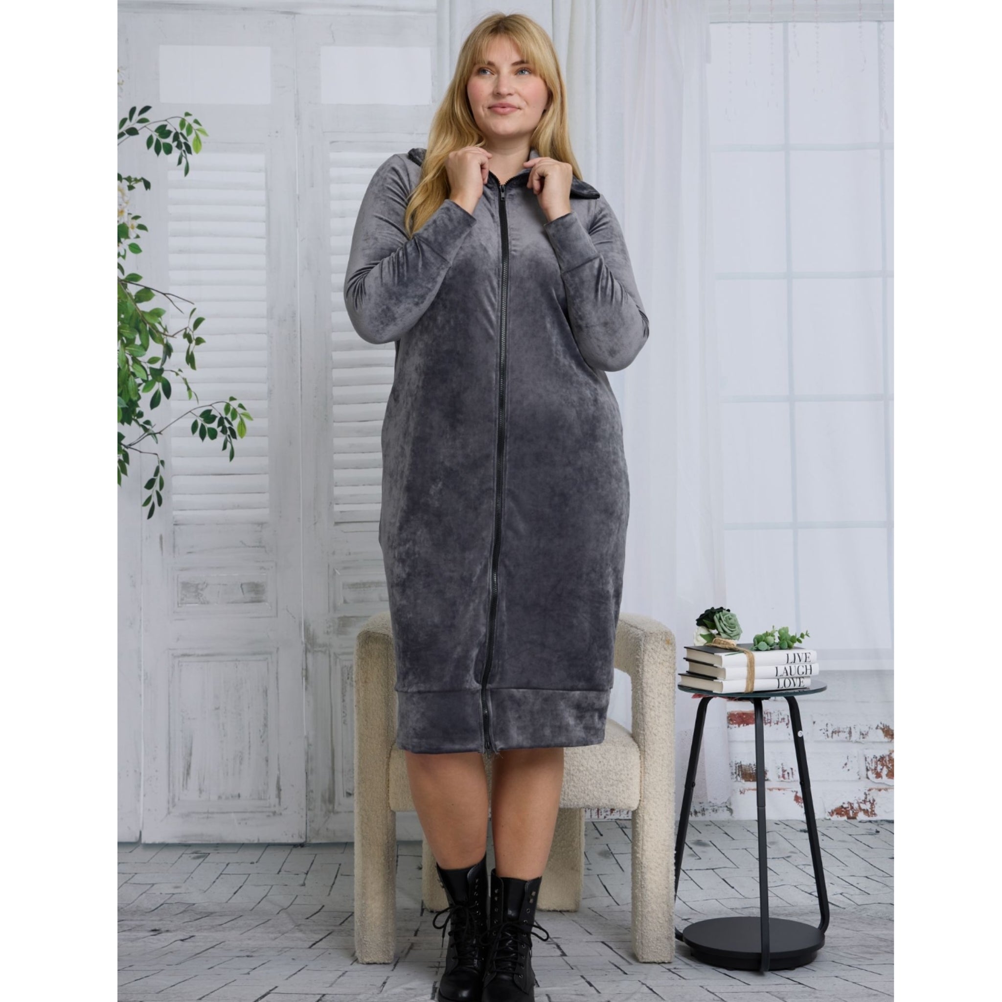 grey velour dress Connie Velour Dress Charcoal