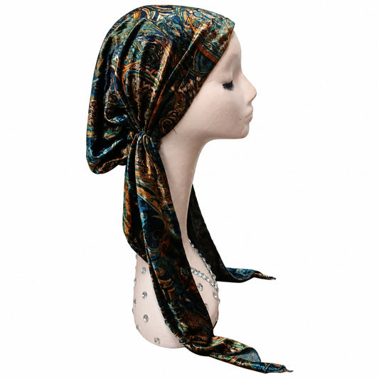 Velvet Paisley Print Headscarf Dacee